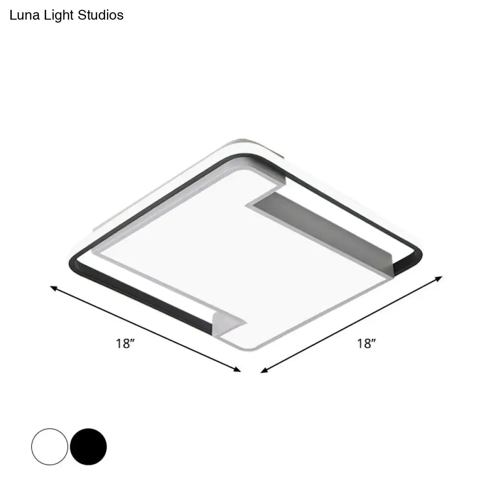 Modern Geometry LED Flush Fixture - 18"/22" Width - Black/White Acrylic - Bedroom Lighting