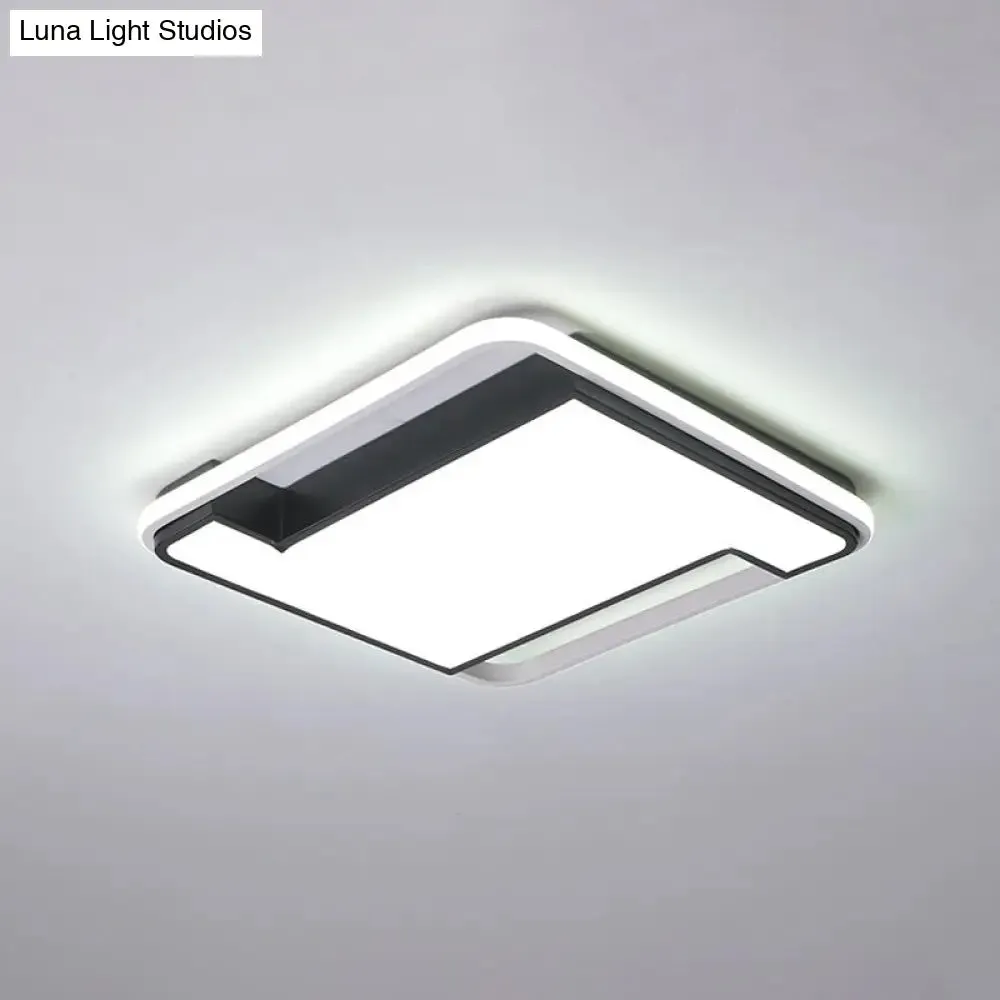Modern Geometry LED Flush Fixture - 18"/22" Width - Black/White Acrylic - Bedroom Lighting