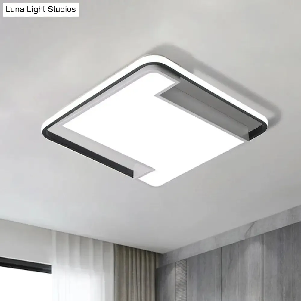 Modern Geometry LED Flush Fixture - 18"/22" Width - Black/White Acrylic - Bedroom Lighting