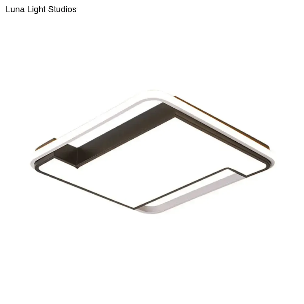 Modern Geometry LED Flush Fixture - 18"/22" Width - Black/White Acrylic - Bedroom Lighting