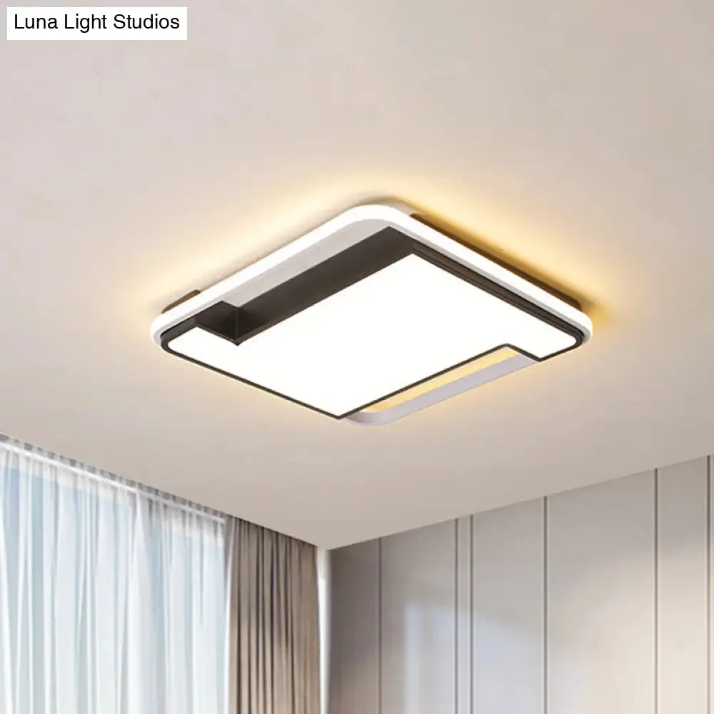 Modern Geometry LED Flush Fixture - 18"/22" Width - Black/White Acrylic - Bedroom Lighting