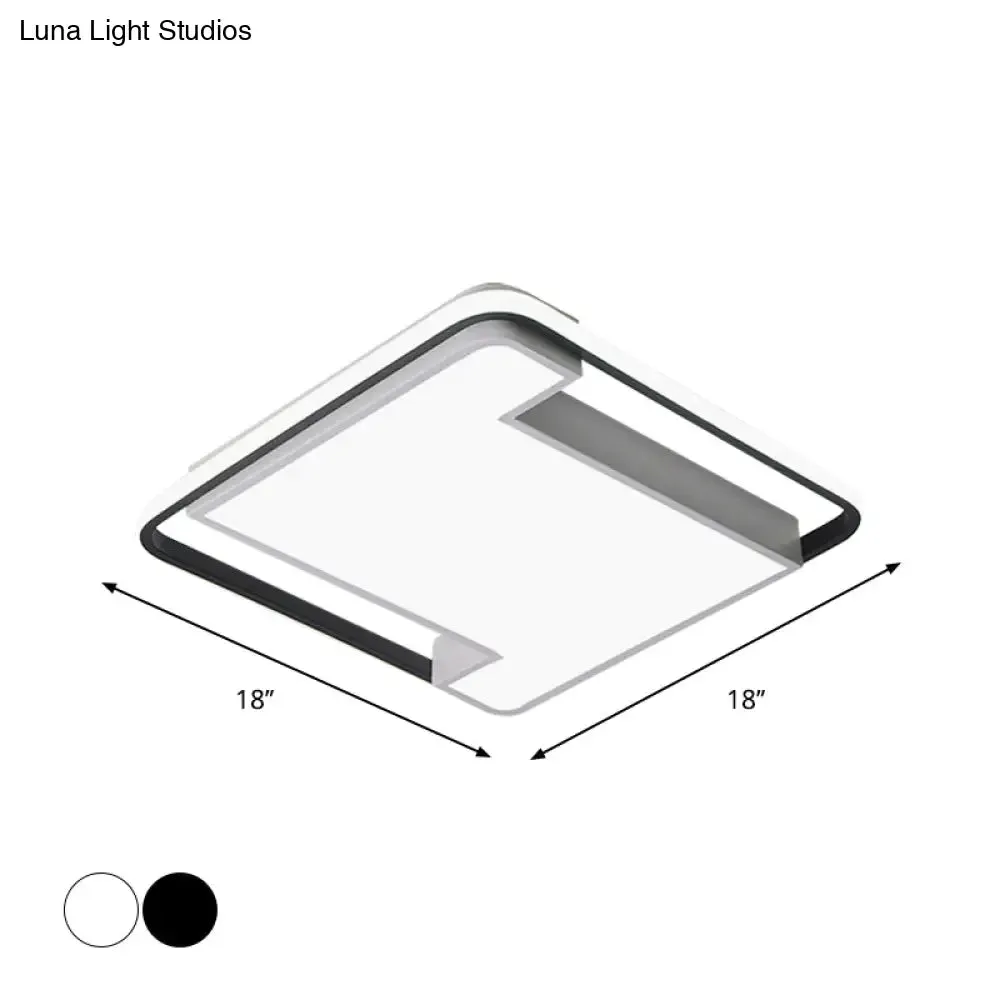 Modern Geometry LED Flush Fixture - 18"/22" Width - Black/White Acrylic - Bedroom Lighting