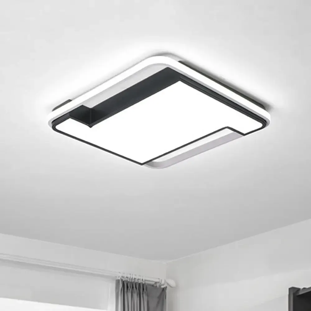 Modern Geometry LED Flush Fixture - 18"/22" Width - Black/White Acrylic - Bedroom Lighting