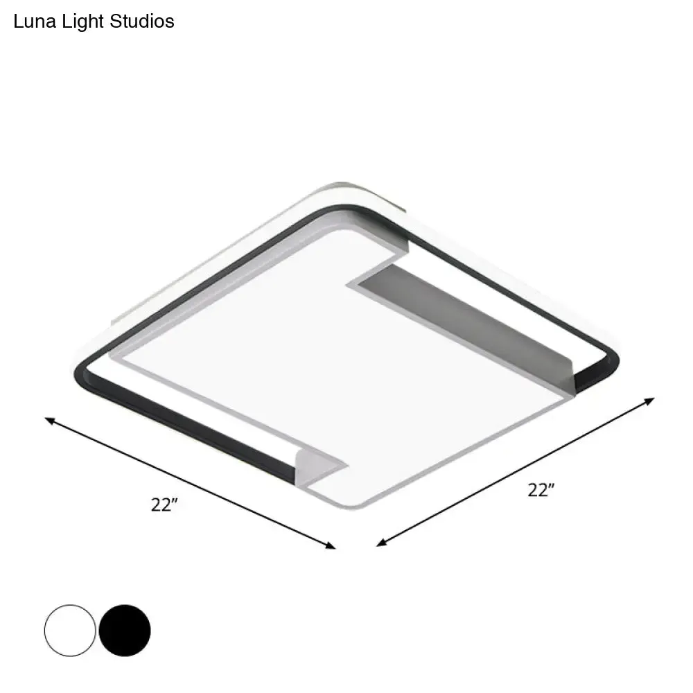 Modern Geometry LED Flush Fixture - 18"/22" Width - Black/White Acrylic - Bedroom Lighting