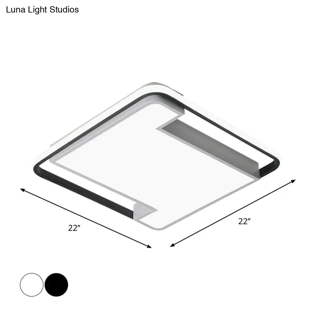 Modern Geometry LED Flush Fixture - 18"/22" Width - Black/White Acrylic - Bedroom Lighting
