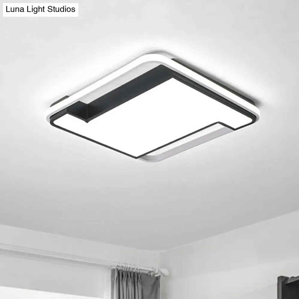 Modern Geometry LED Flush Fixture - 18"/22" Width - Black/White Acrylic - Bedroom Lighting