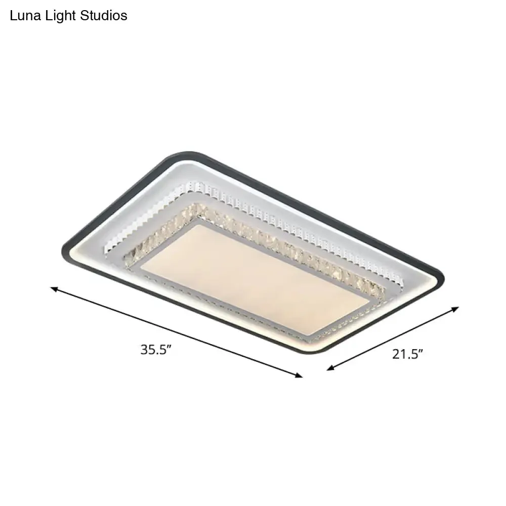 Modern LED Crystal Ceiling Light Fixture - Square/Rectangle Design (Black/White)