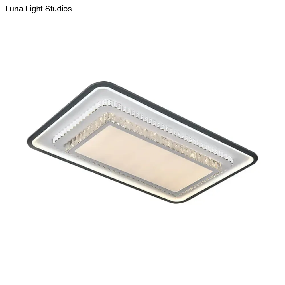 Modern LED Crystal Ceiling Light Fixture - Square/Rectangle Design (Black/White)
