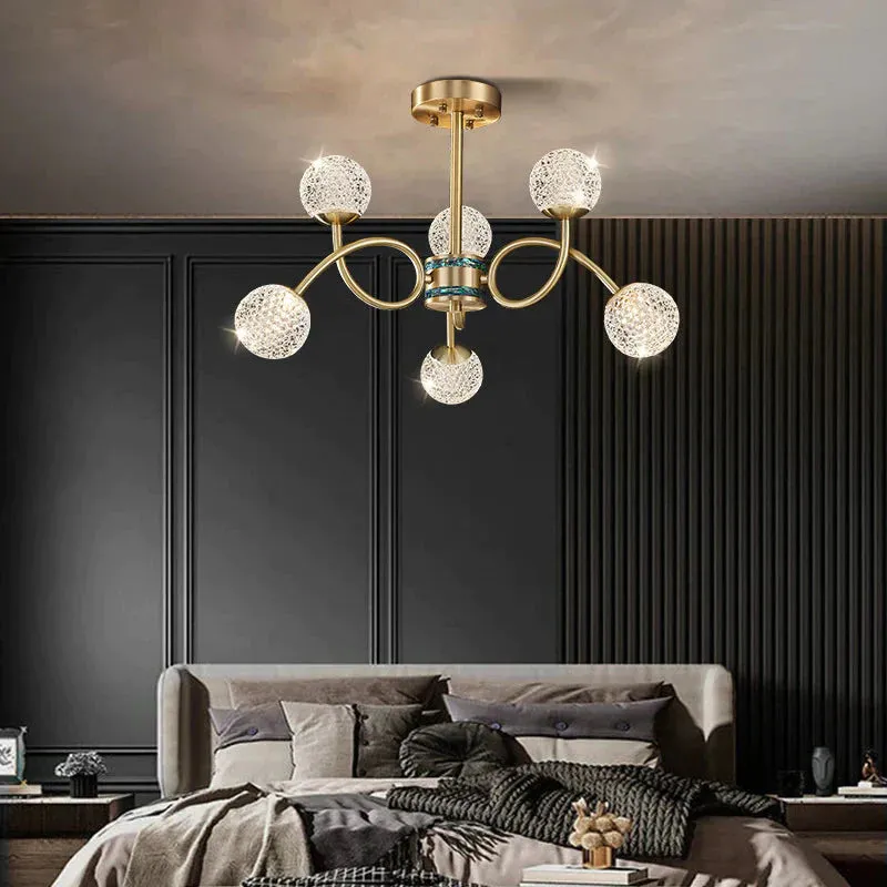 Modern Luxury Personality Copper Living Room Lamp Creative Nordic Bedroom Simple Chandelier Golden Restaurant Art Copper Lamp