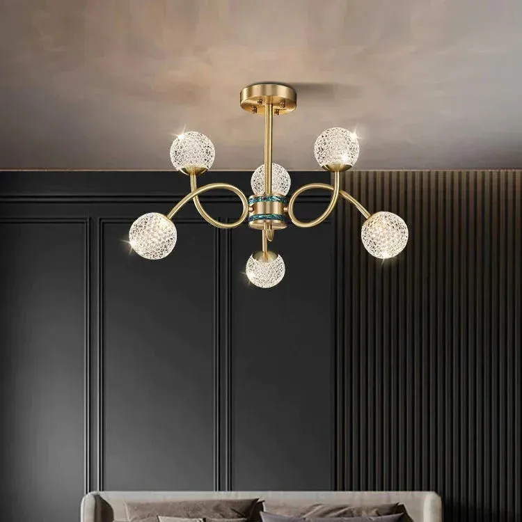 Modern Luxury Personality Copper Living Room Lamp Creative Nordic Bedroom Simple Chandelier Golden Restaurant Art Copper Lamp