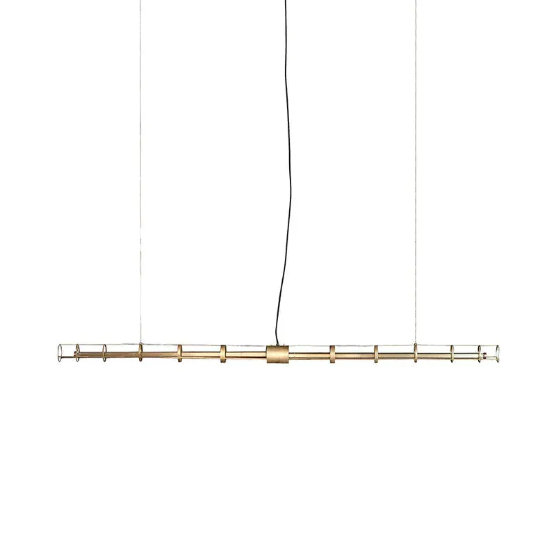 Modern Simple Light Luxury Stainless Steel Round Tube Dining Table Strip Chandelier