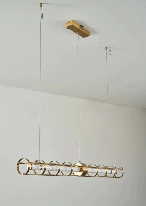 Modern Simple Light Luxury Stainless Steel Round Tube Dining Table Strip Chandelier