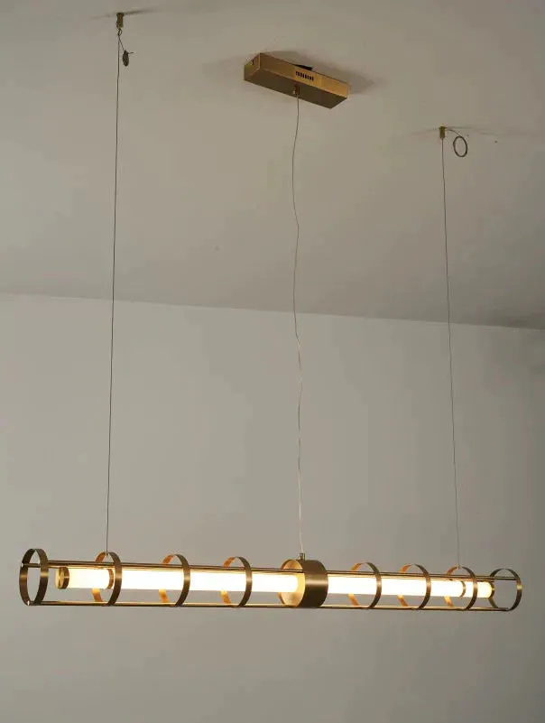 Modern Simple Light Luxury Stainless Steel Round Tube Dining Table Strip Chandelier