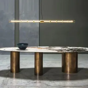Modern Simple Light Luxury Stainless Steel Round Tube Dining Table Strip Chandelier