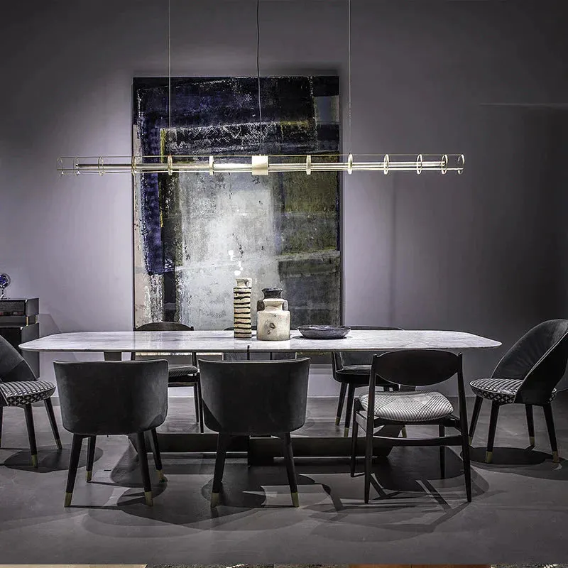 Modern Simple Light Luxury Stainless Steel Round Tube Dining Table Strip Chandelier