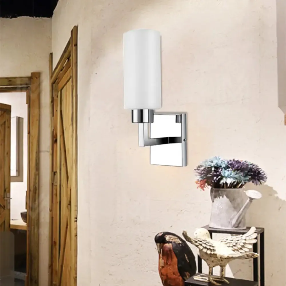 Modernist Rectangular Milk Glass Wall Sconce - 1 Light Chrome Fixture for Office