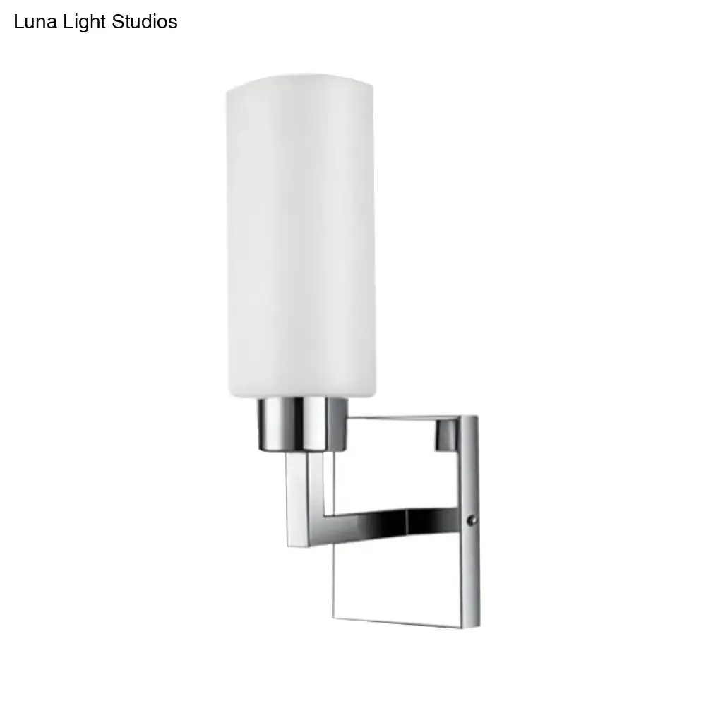 Modernist Rectangular Milk Glass Wall Sconce - 1 Light Chrome Fixture for Office