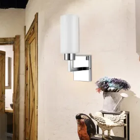 Modernist Rectangular Milk Glass Wall Sconce - 1 Light Chrome Fixture for Office
