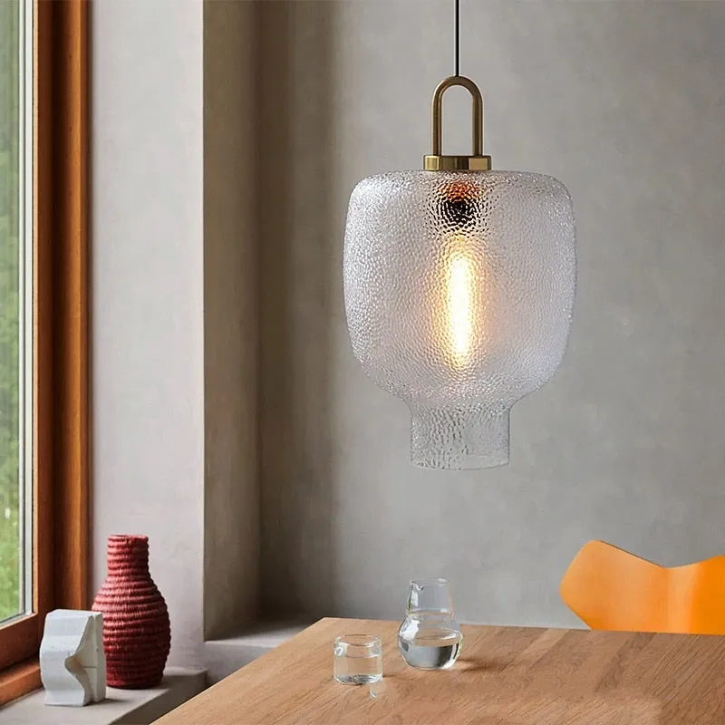 Nordic Modern Hand Blown  Crater Pattern Glass Pendant Ceiling Light Fixture for Living Room, Kitchen, Bedroom, Dining Room and Bar