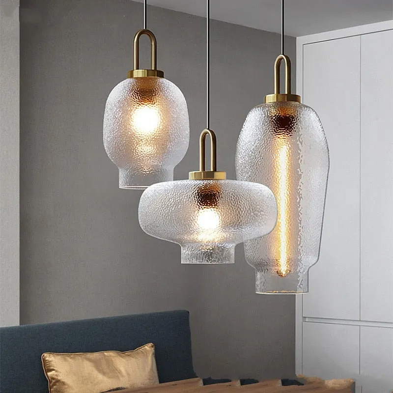 Nordic Modern Hand Blown  Crater Pattern Glass Pendant Ceiling Light Fixture for Living Room, Kitchen, Bedroom, Dining Room and Bar