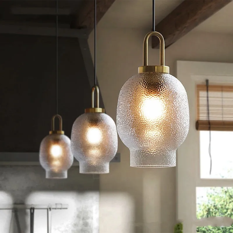 Nordic Modern Hand Blown  Crater Pattern Glass Pendant Ceiling Light Fixture for Living Room, Kitchen, Bedroom, Dining Room and Bar