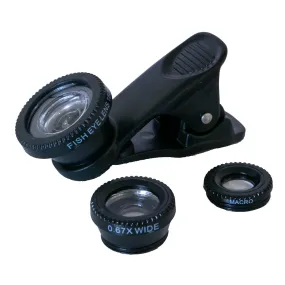 Phone lenses, set of 3, macro (magnifier), wide angle (distance), fisheye (distance)  [cl]