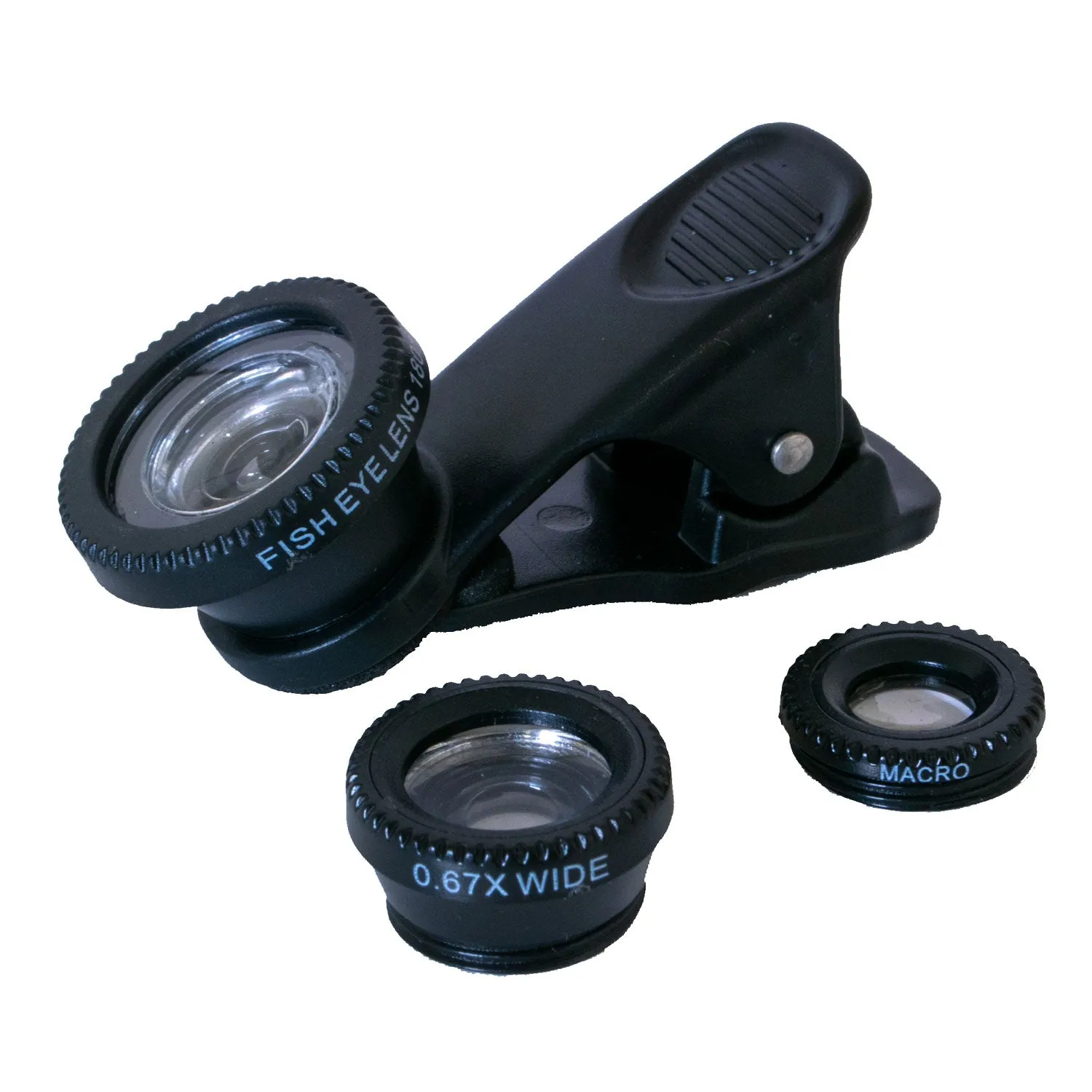 Phone lenses, set of 3, macro (magnifier), wide angle (distance), fisheye (distance)  [cl]