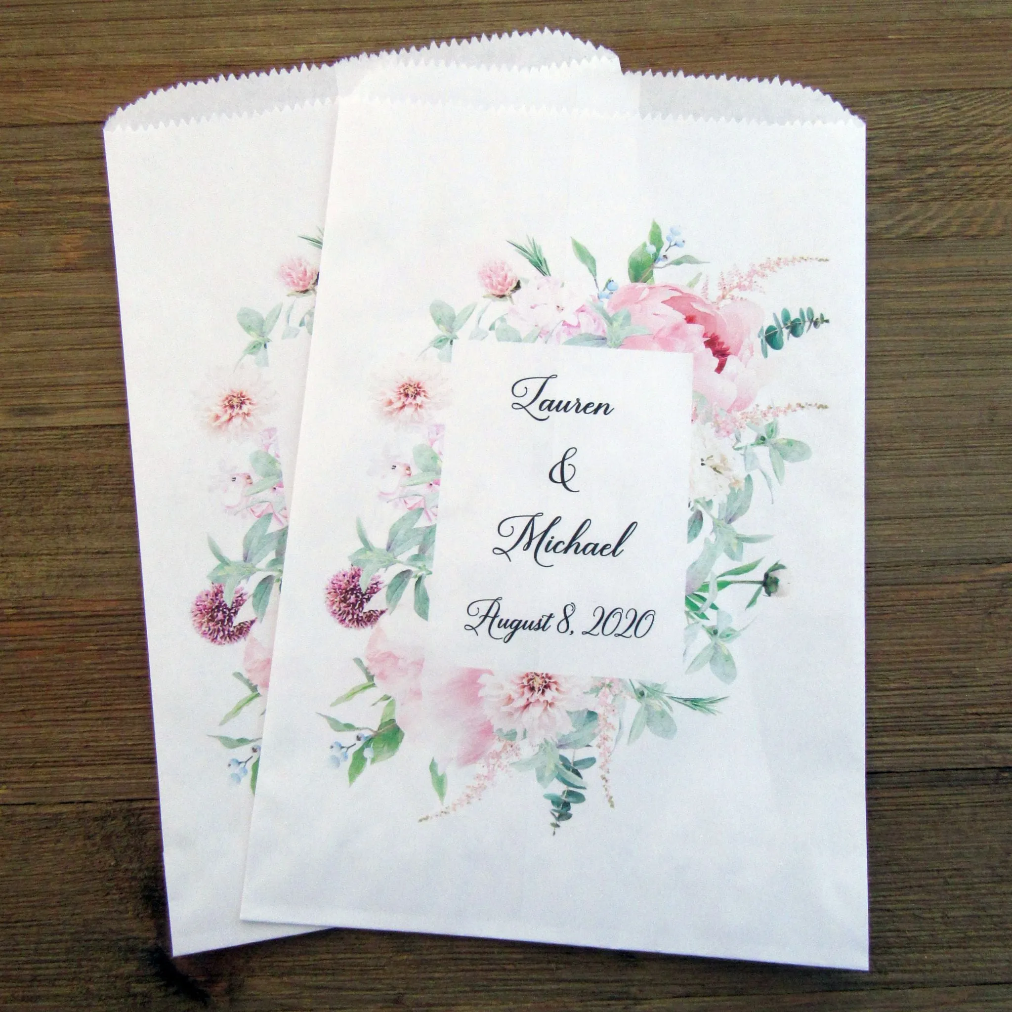 Pink Floral Wedding Favor Bags Personalized