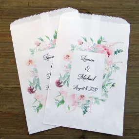 Pink Floral Wedding Favor Bags Personalized