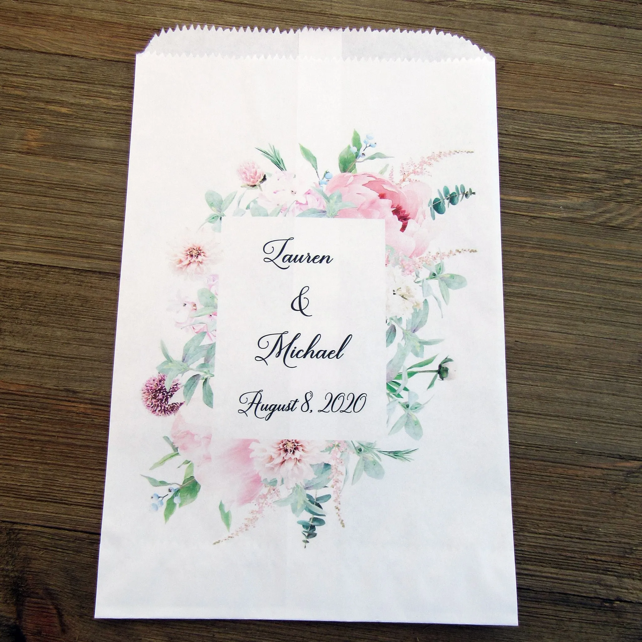 Pink Floral Wedding Favor Bags Personalized