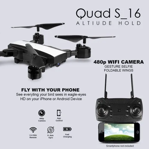 Quad: S_16 Drone Camera S16 Wifi Fpv Mavic 4k HD Camera With Remote Control