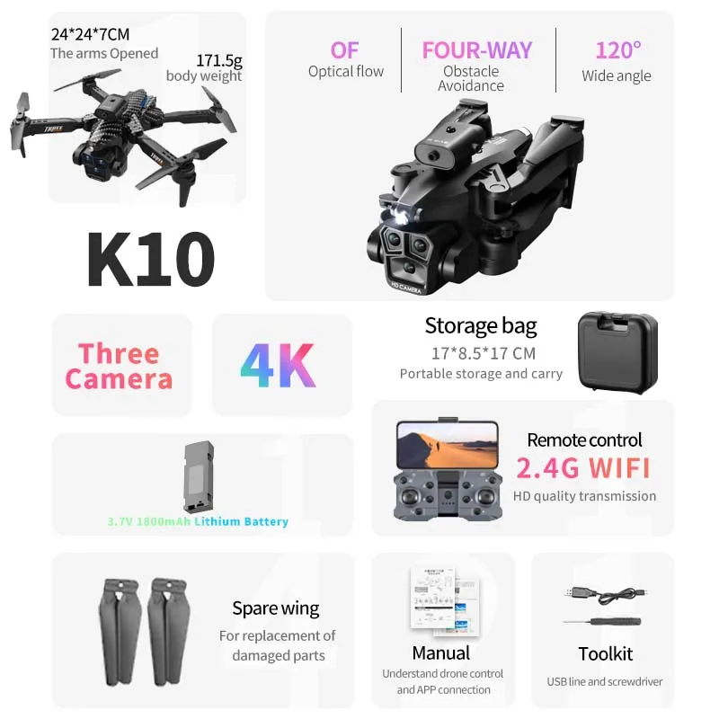 Quality KBDFA K10 Max Drone Professional Aerial Photography, Obstacle Avoidance GPS Drone