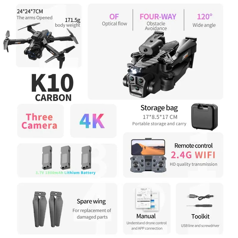 Quality KBDFA K10 Max Drone Professional Aerial Photography, Obstacle Avoidance GPS Drone