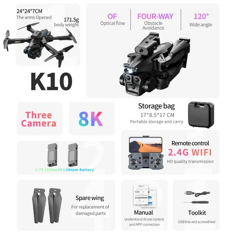 Quality KBDFA K10 Max Drone Professional Aerial Photography, Obstacle Avoidance GPS Drone