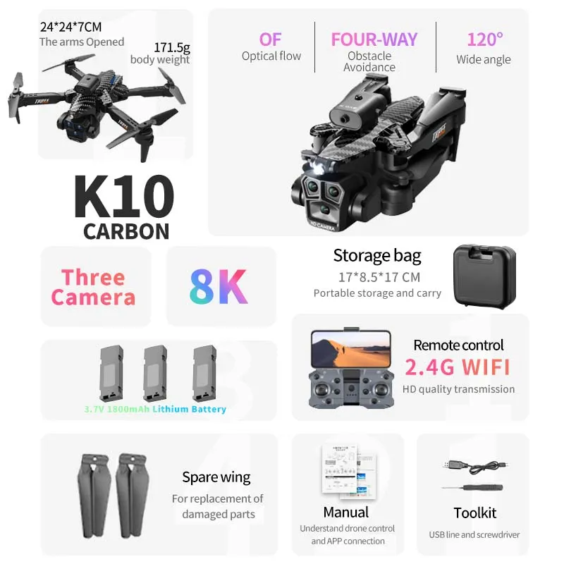Quality KBDFA K10 Max Drone Professional Aerial Photography, Obstacle Avoidance GPS Drone
