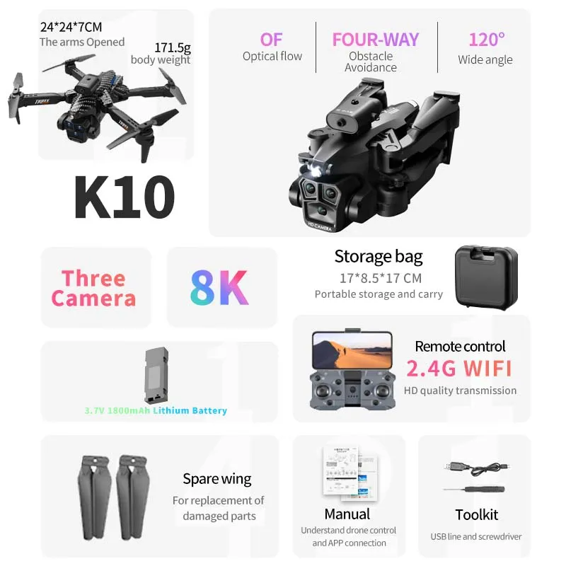 Quality KBDFA K10 Max Drone Professional Aerial Photography, Obstacle Avoidance GPS Drone