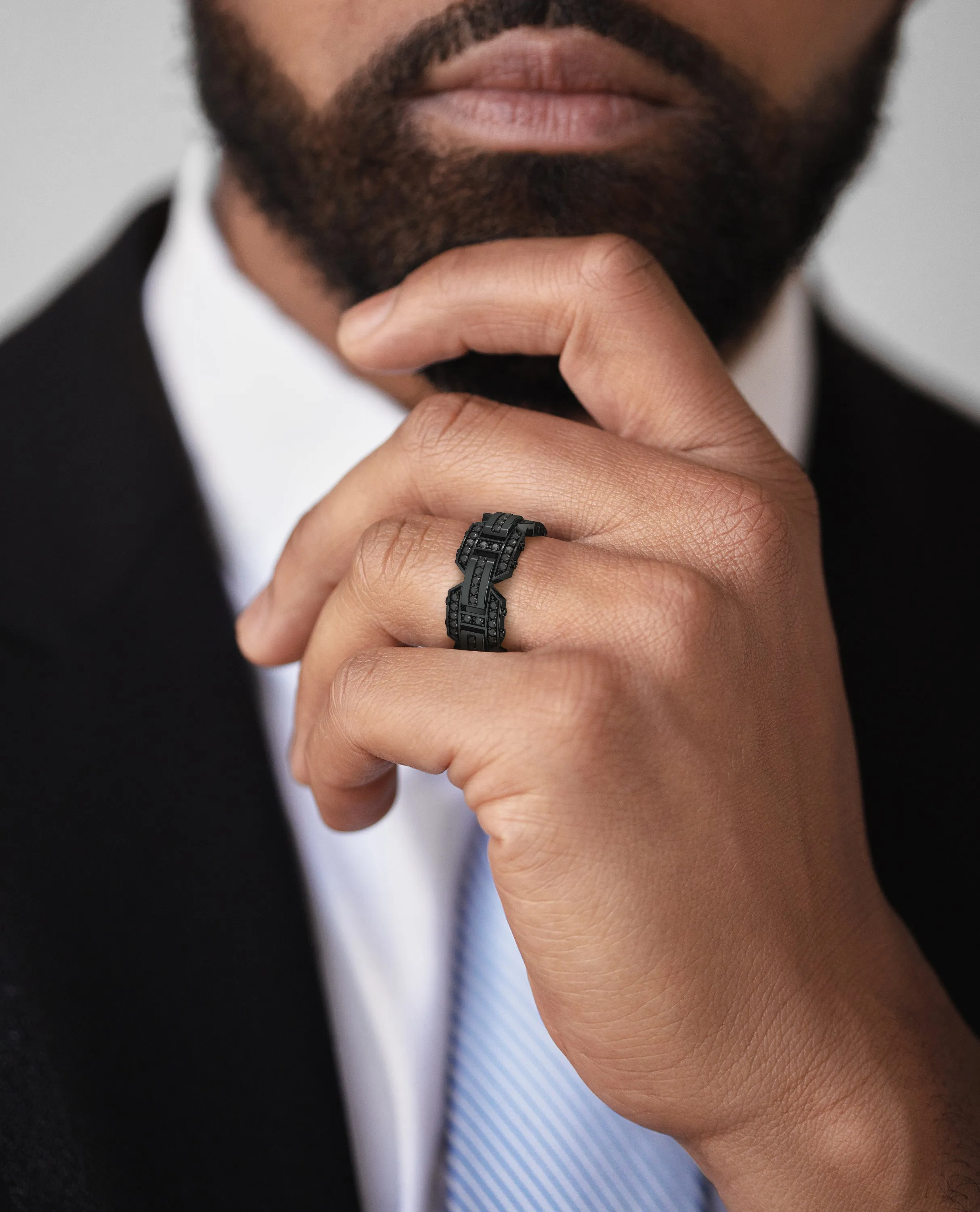 Ready to Ship - BRIGGS EverBlak Gold Ring with 1.00ct Black Diamonds & Initials