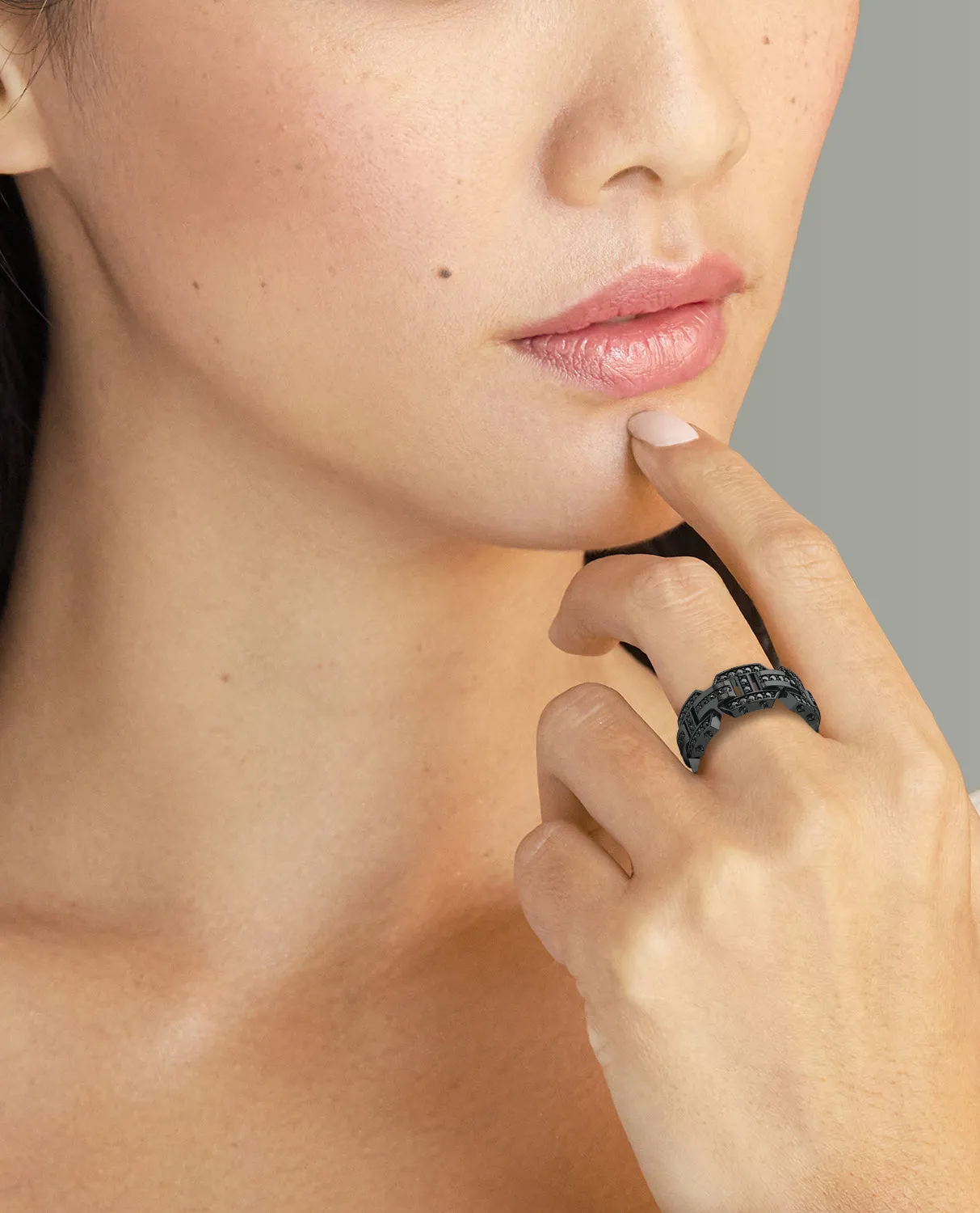 Ready to Ship - BRIGGS EverBlak Gold Ring with 1.00ct Black Diamonds & Initials