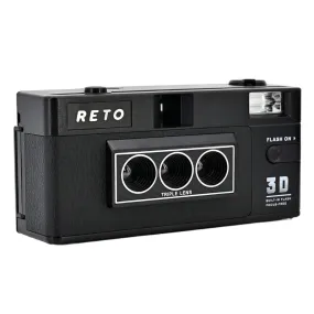 RETO 3D Classic Retrospekt Reusable Analog Camera   Film Bundle with Triple Lens, Built-in Flash, 135 35mm Format, Film Reload, App Support and Focus-Free for Photography