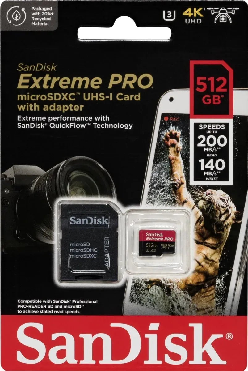 Sandisk Extreme pro micro sdxc uhs-I card with adapter U3 A2 v30