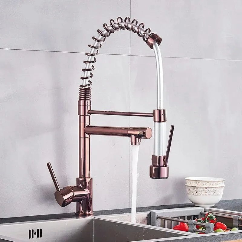Senlesen Certified Commercial Heavy-duty LED Light Spring Pull Down Kitchen Sink Faucet Tap with Dual Spout Deck Mounted