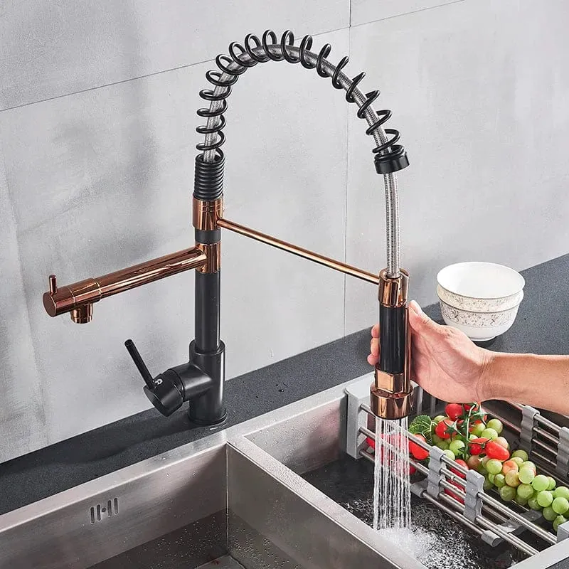 Senlesen Certified Commercial Heavy-duty LED Light Spring Pull Down Kitchen Sink Faucet Tap with Dual Spout Deck Mounted