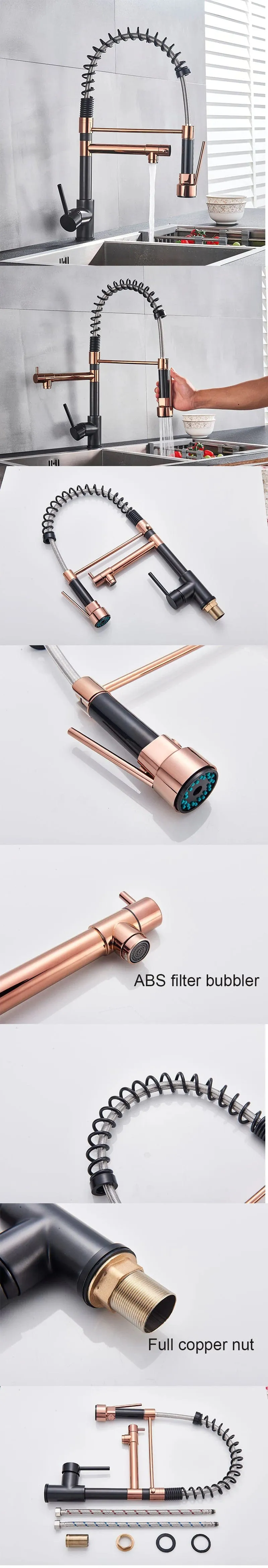Senlesen Certified Commercial Heavy-duty LED Light Spring Pull Down Kitchen Sink Faucet Tap with Dual Spout Deck Mounted