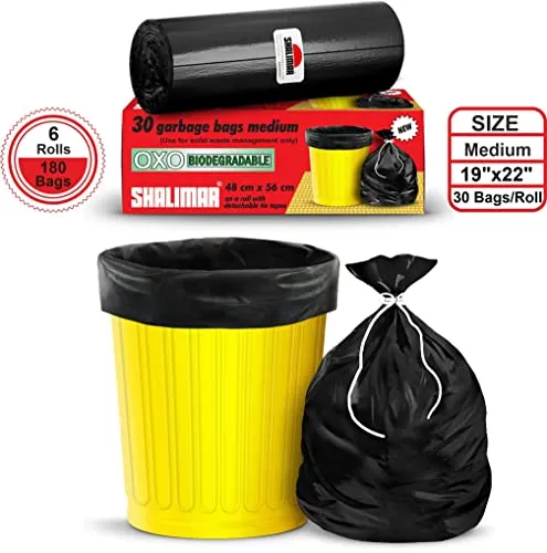 Shalimar Premium Garbage Bags Size 19 X 21 Inches (Medium) 180 Bags (6 Rolls) Dustbin Bag/Trash Bag - Black Color