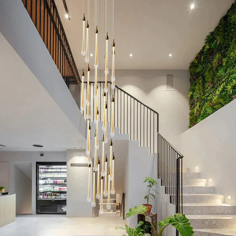 Stair Lamp Hanging Wire Drop Glass Chandelier Simple Duplex Building Jump Floor Bar Combination Lamp