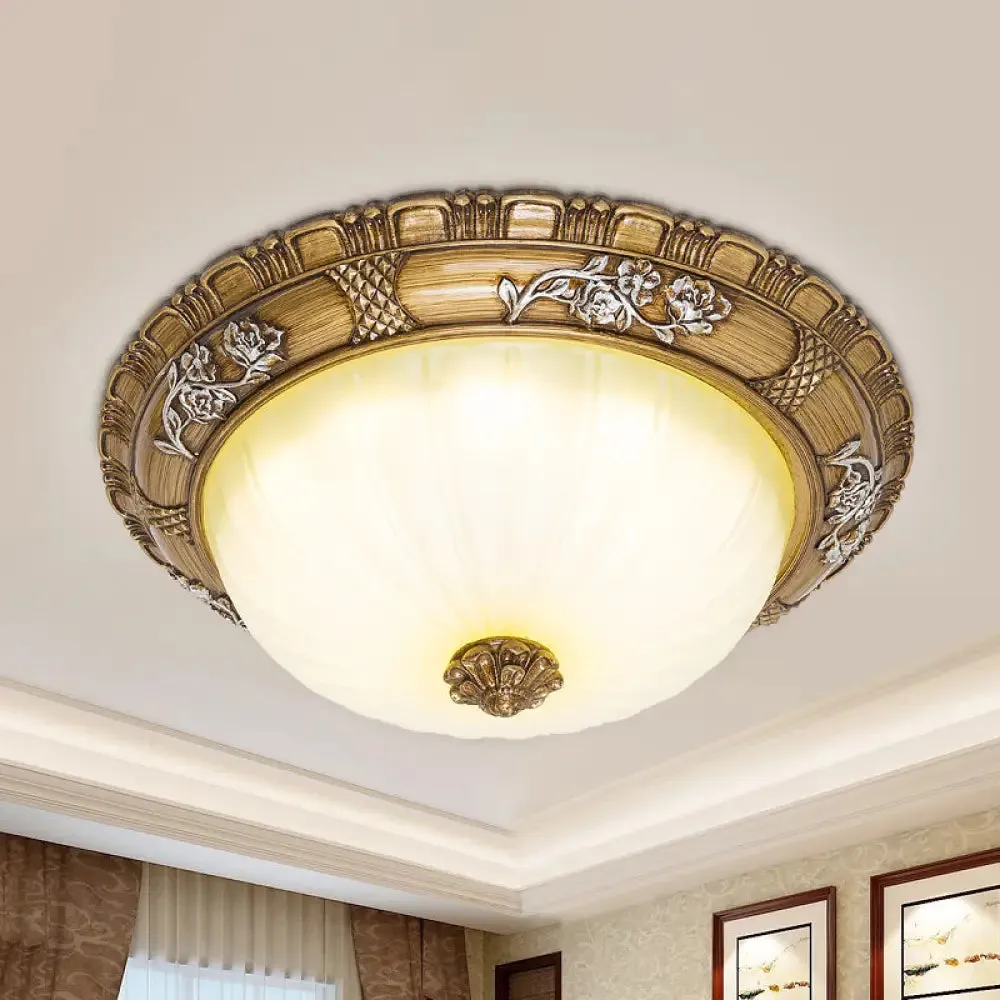 Traditional LED Ceiling Mounted Bedroom Light in Brown with Bowl Shade Tan Glass - Available in 14"/16"/19.5" Width