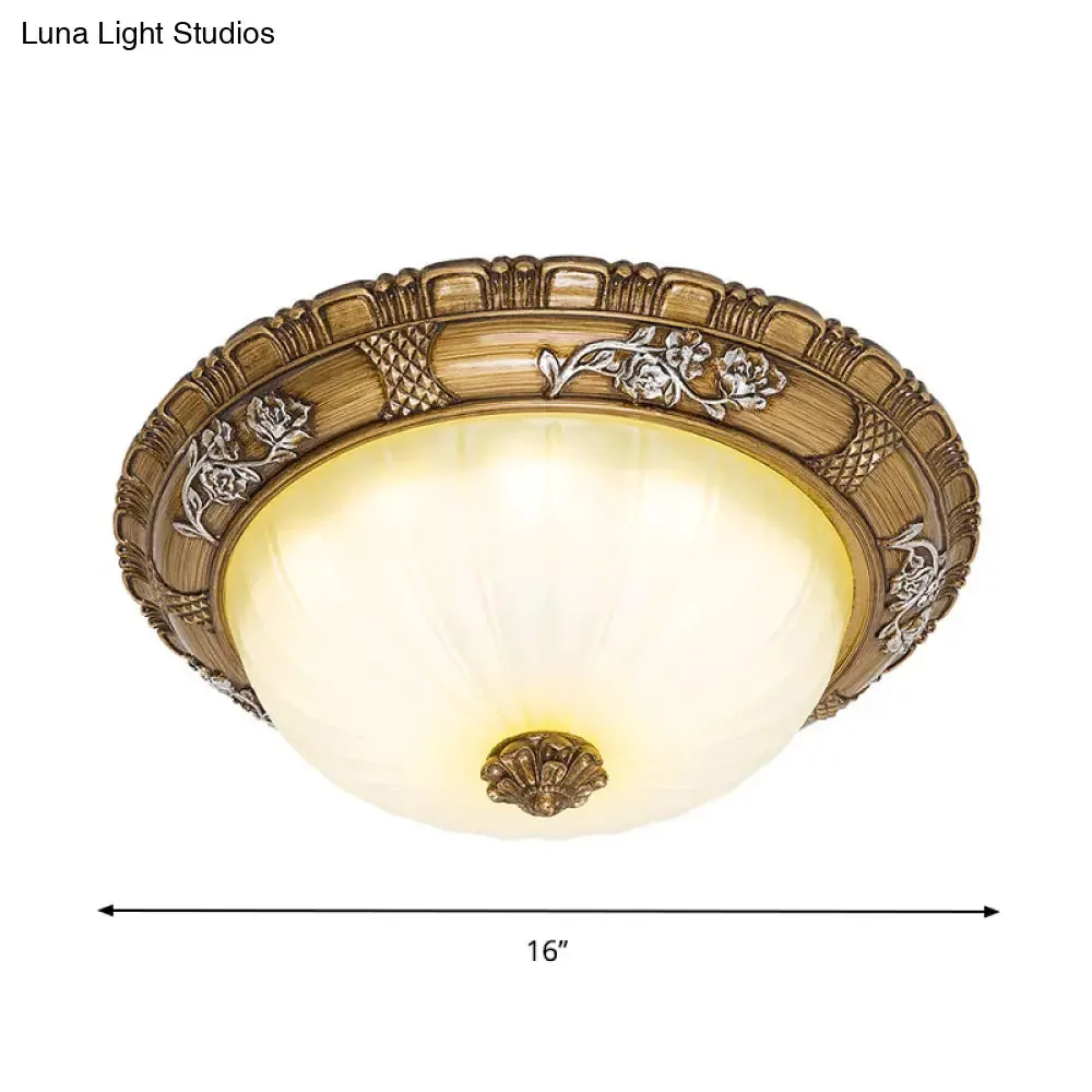 Traditional LED Ceiling Mounted Bedroom Light in Brown with Bowl Shade Tan Glass - Available in 14"/16"/19.5" Width
