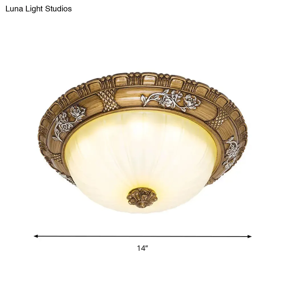 Traditional LED Ceiling Mounted Bedroom Light in Brown with Bowl Shade Tan Glass - Available in 14"/16"/19.5" Width