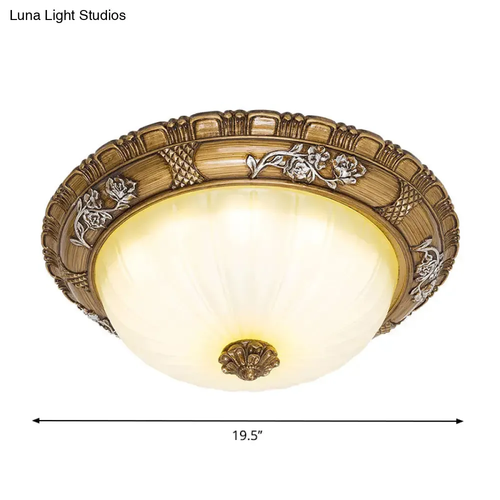 Traditional LED Ceiling Mounted Bedroom Light in Brown with Bowl Shade Tan Glass - Available in 14"/16"/19.5" Width