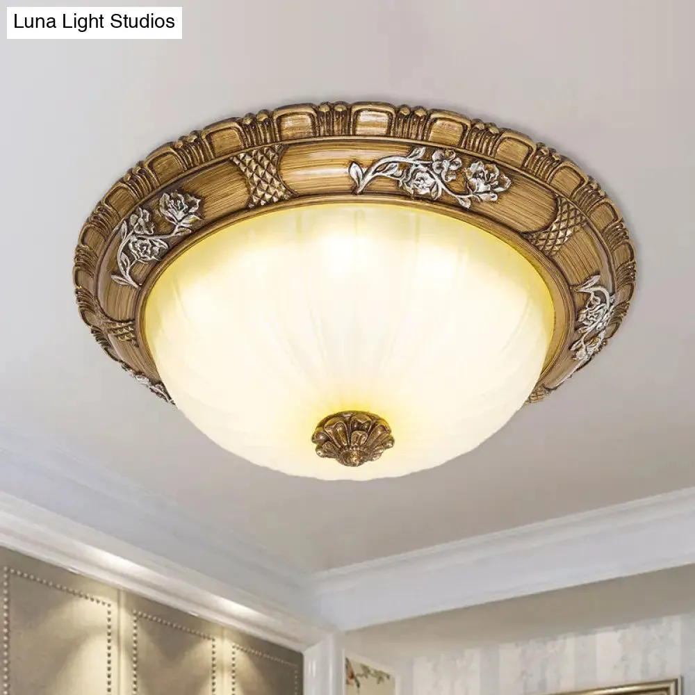 Traditional LED Ceiling Mounted Bedroom Light in Brown with Bowl Shade Tan Glass - Available in 14"/16"/19.5" Width